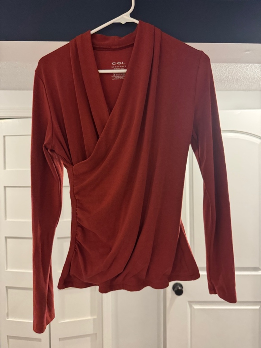 OGL Women's Rust Wrap Drape Long Sleeve Top